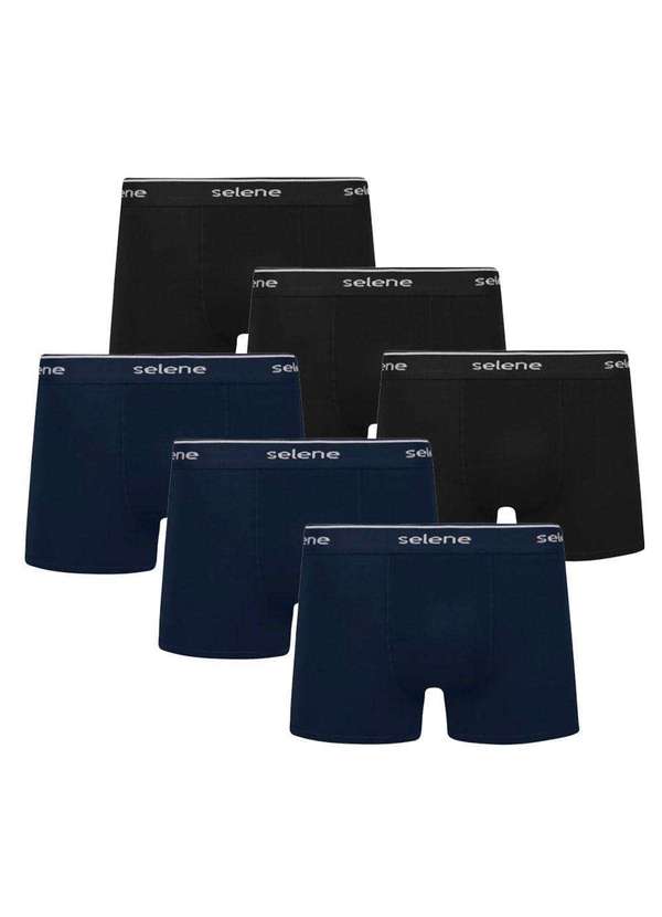 Selene - Kit 6 Cuecas Boxer Selene Algodão Masculino Preto