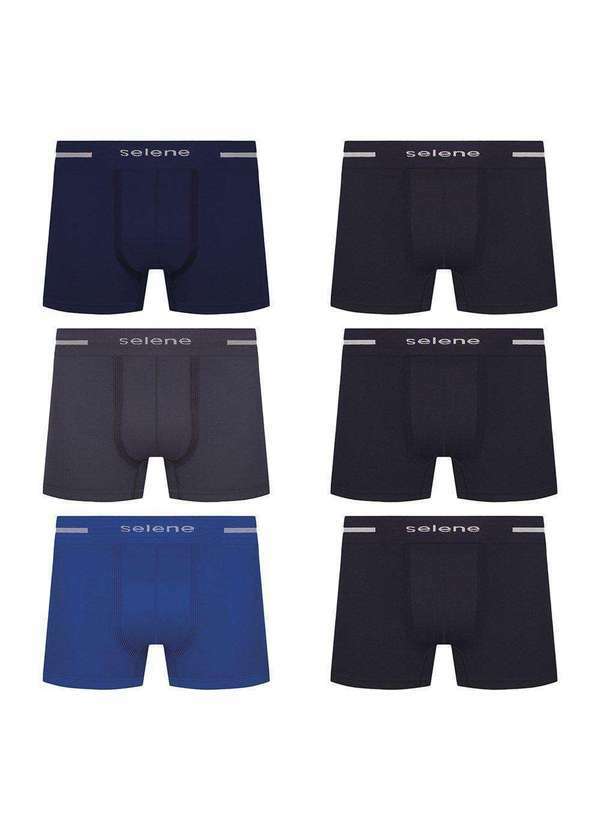Selene - Kit 6 Cuecas Selene Boxer sem Costura Masculina Azul