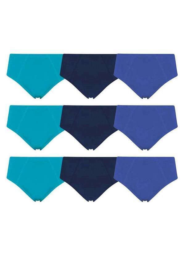 Selene - Kit 9 Cuecas Slip Selene Algodão Infantil Azul