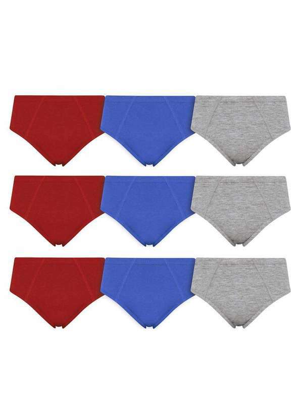 Selene - Kit 9 Cuecas Slip Selene Algodão Infantil Vermelho