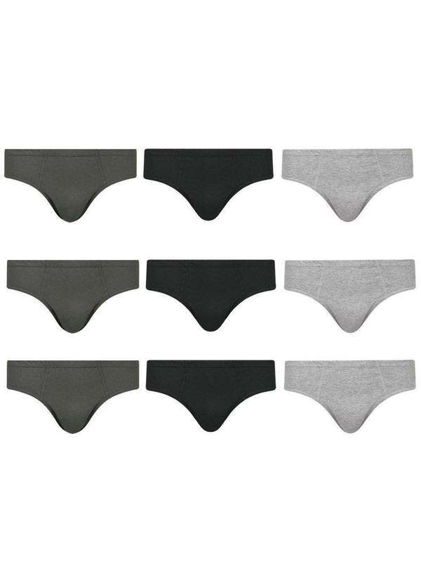 Selene - Kit 9 Cuecas Slip Selene Algodão Juvenil Preto