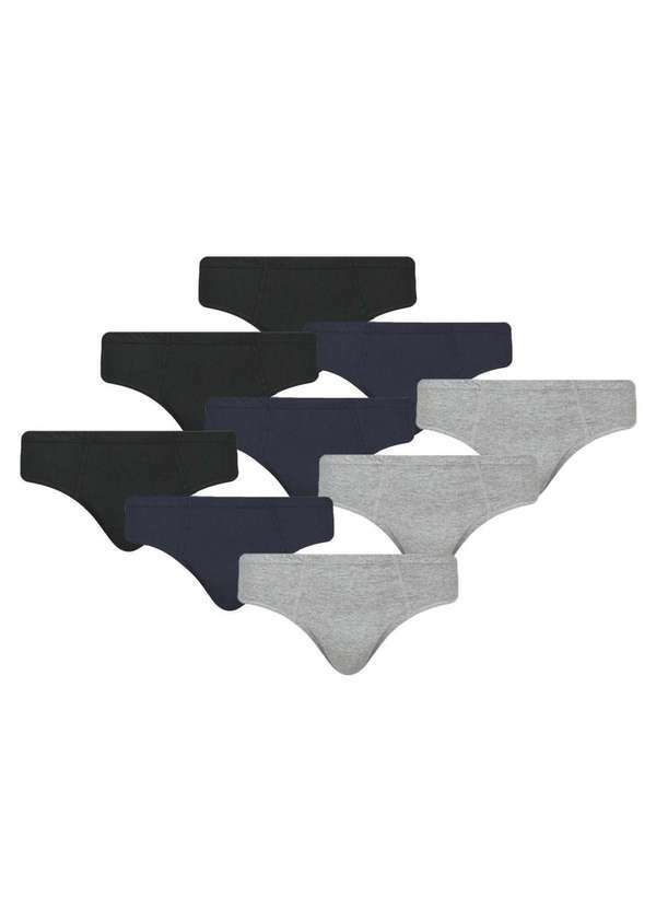Selene - Kit 9 Cuecas Slip Selene Algodão Masculino Preto