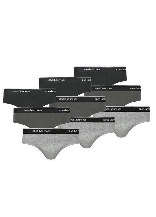 Selene - Kit 9 Cuecas Slip Selene Masculino Preto