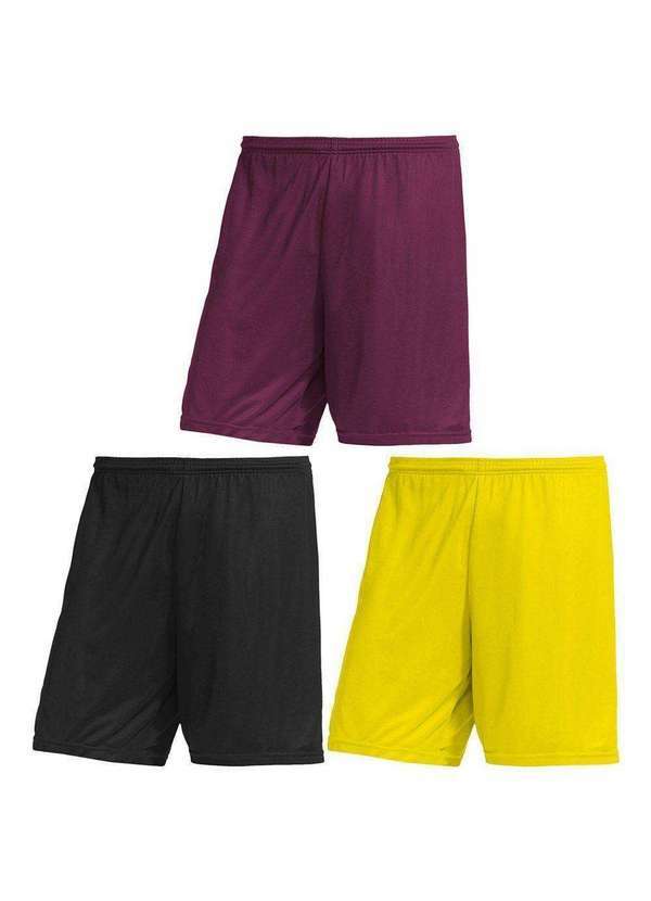 Pmc - Kit 3 Calções Pmc Futebol Masculino Amarelo
