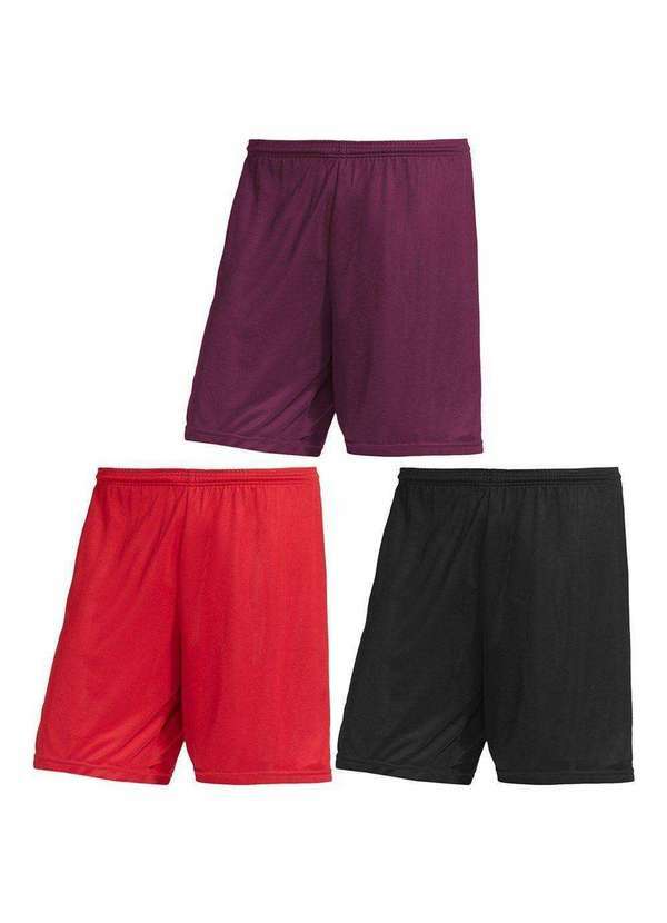Pmc - Kit 3 Calções Pmc Futebol Masculino Vermelho