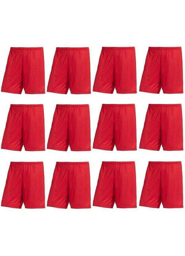 Pmc - Kit Atacado 12 Calções Pmc Futebol Masculino Vermelho