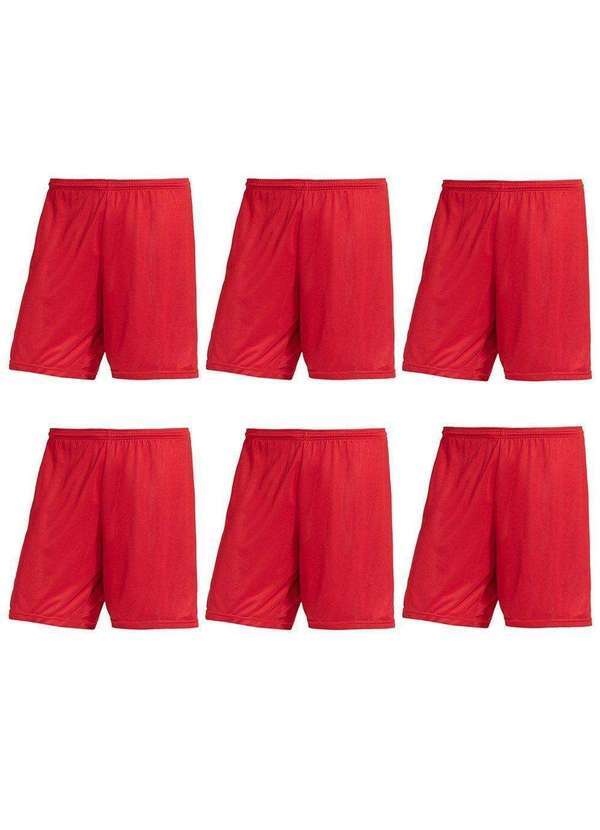 Pmc - Kit Atacado 6 Calções Pmc Futebol Plus Size Masculino Vermelho