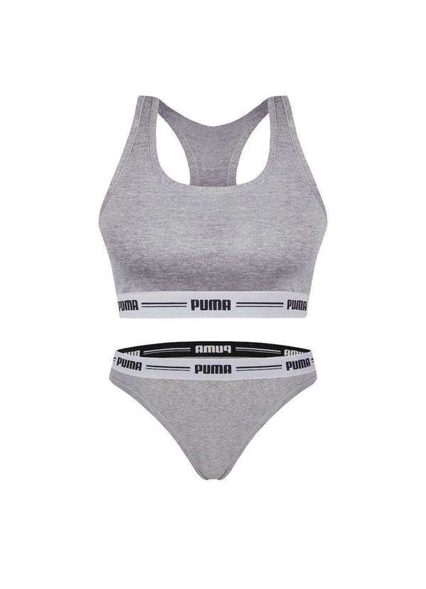 Puma - Kit Puma Top Nadador e Calcinha Biquíni Feminino Cinza