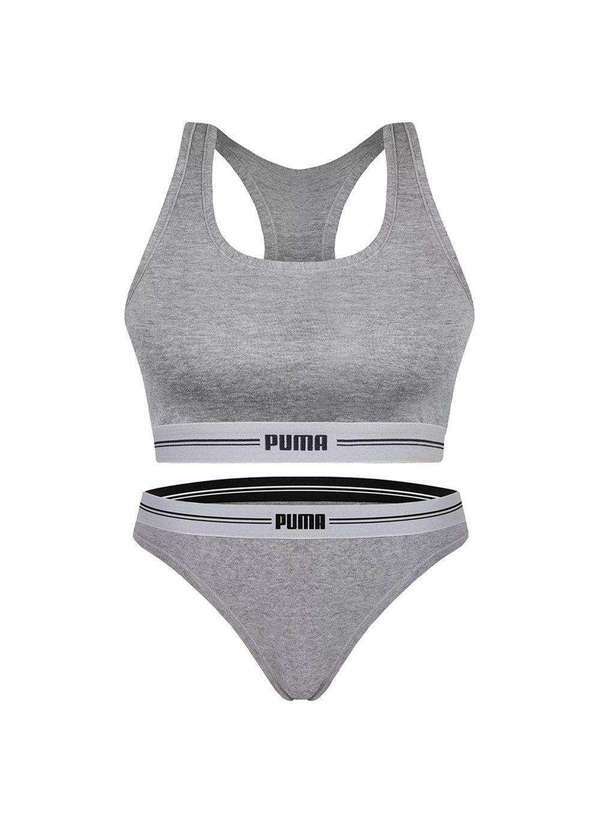 Puma - Kit Puma Top Nadador e Calcinha Biquíni Feminino Cinza