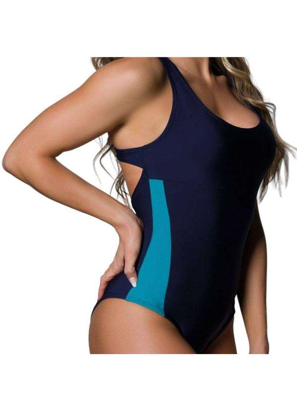 Selene - Maiô Natação Selene com Recorte Lateral Feminino Azul 2