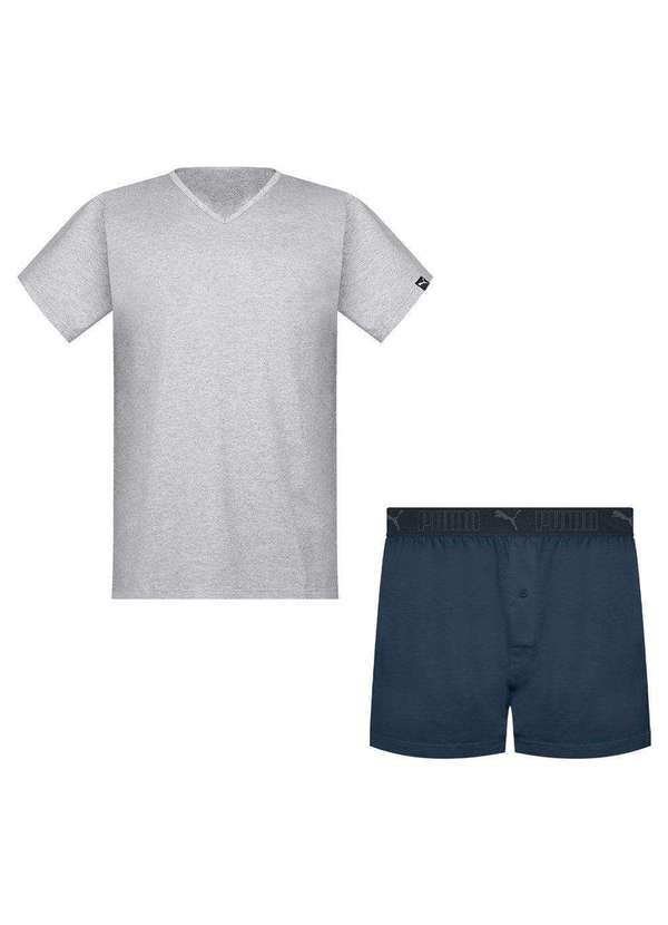Puma - Pijama Puma Camiseta e Samba Canção Masculino Cinza
