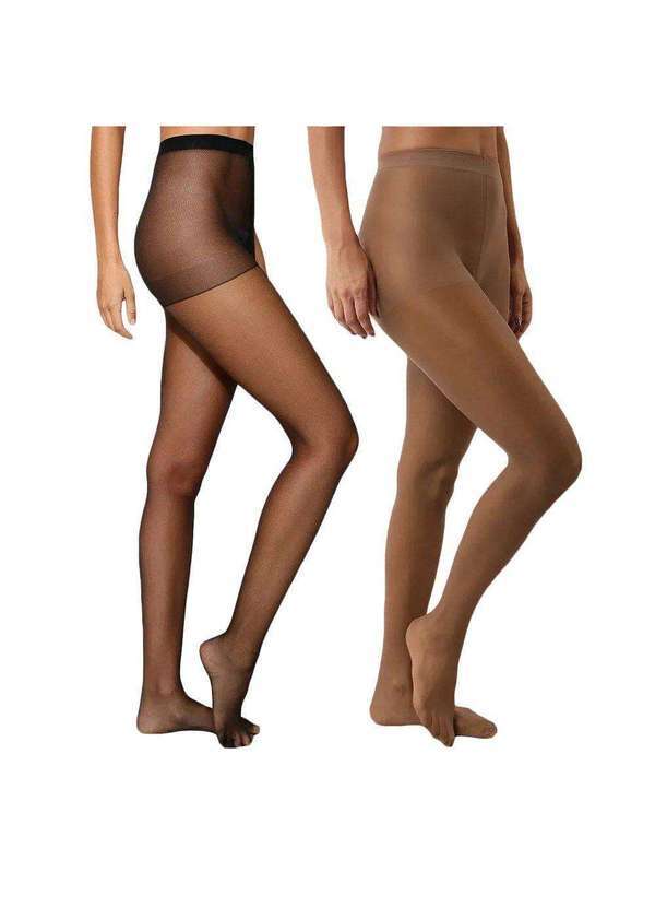 Selene - Kit 2 Meias-Calças Selene Clássica Fio 15 Plus Size Feminina Preto