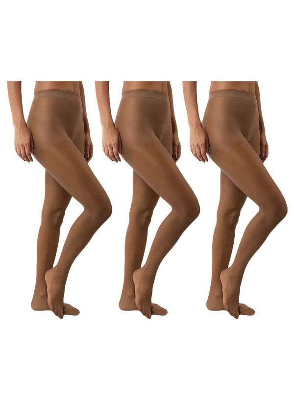 Selene - Kit 3 Meias-Calças Selene Clássica Fio 15 Plus Size Feminina Bege