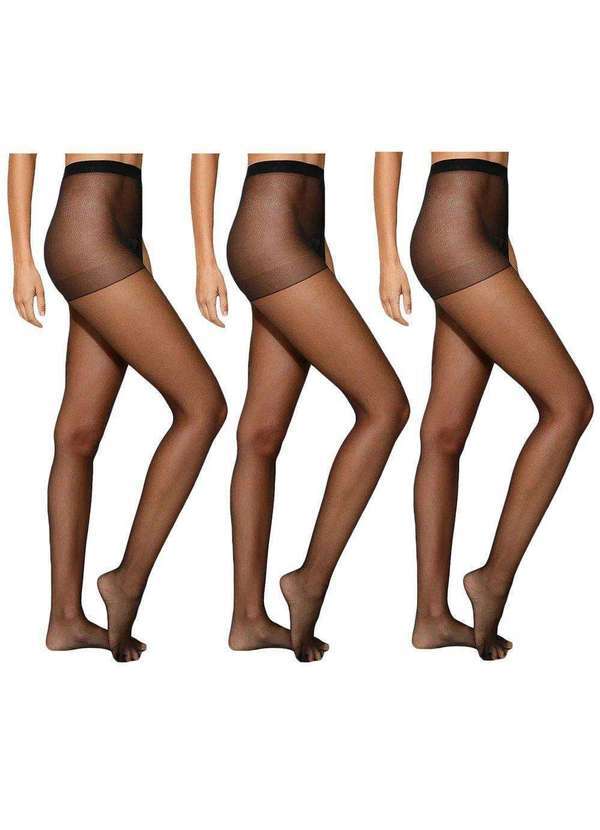 Selene - Kit 3 Meias-Calças Selene Clássica Fio 15 Plus Size Feminina Preto