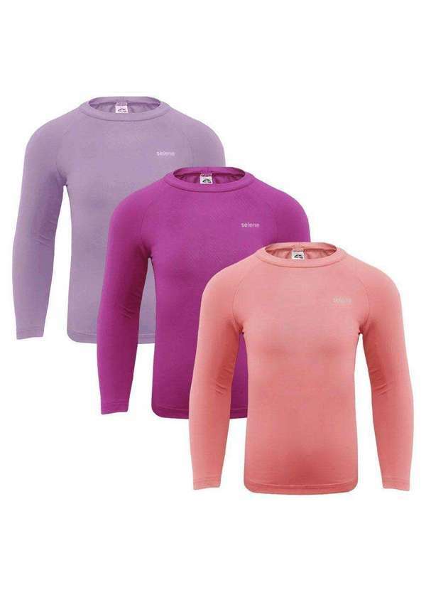 Selene - Kit 3 Camisas Térmicas Selene Proteção Uv50 Infantl Rosa