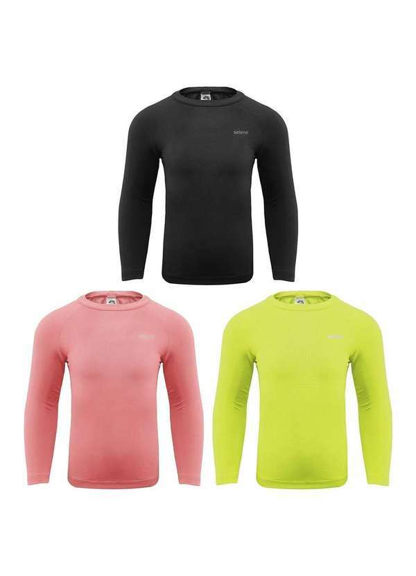 Selene - Kit 3 Camisas Térmicas Selene Uv50 Manga Longa Infantil Amarelo