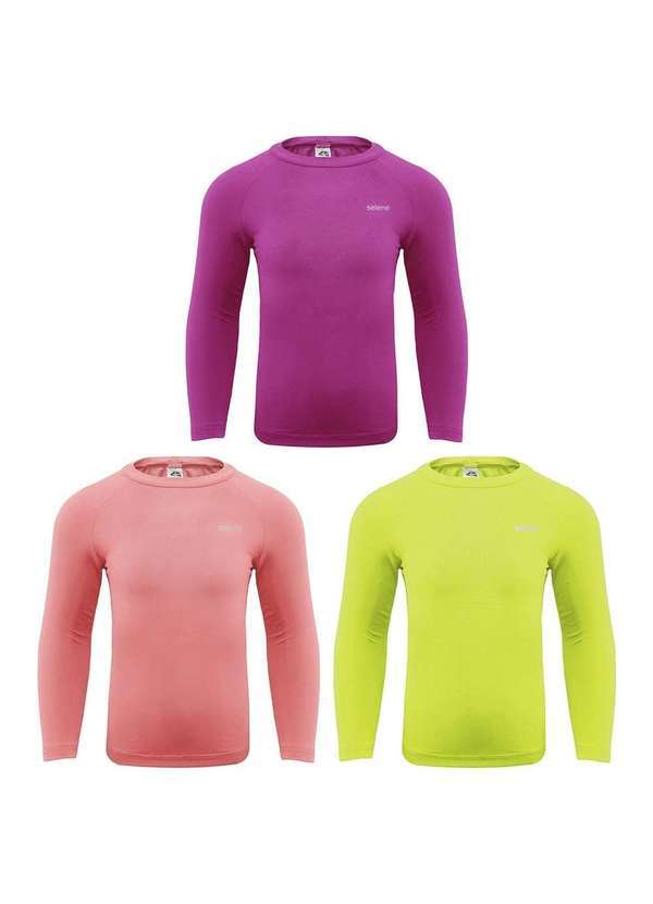 Selene - Kit 3 Camisas Térmicas Selene Uv50 Manga Longa Infantil Amarelo