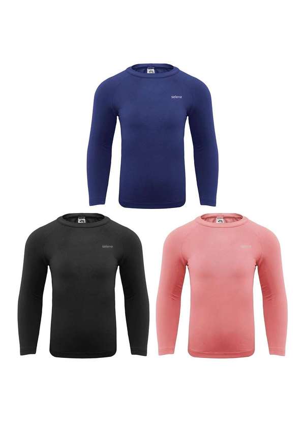Selene - Kit 3 Camisas Térmicas Selene Uv50 Manga Longa Infantil Azul