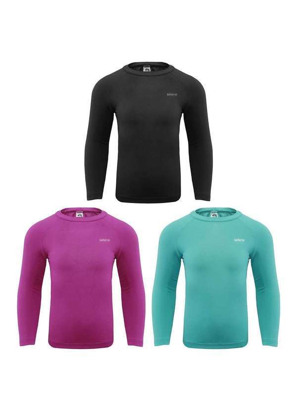 Selene - Kit 3 Camisas Térmicas Selene Uv50 Manga Longa Infantil Preto
