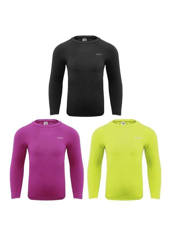 Selene - Kit 3 Camisas Térmicas Selene Uv50 Manga Longa Infantil Preto