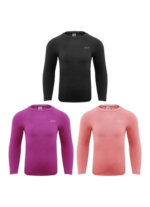 Selene - Kit 3 Camisas Térmicas Selene Uv50 Manga Longa Infantil Preto
