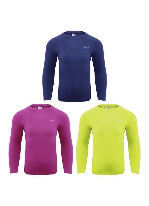 Selene - Kit 3 Camisas Térmicas Selene Uv50 Manga Longa Infantil Rosa
