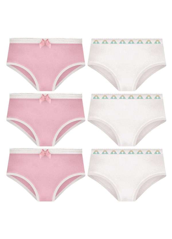Selene - Kit 6 Calcinhas Selene Algodão Infantil Rosa