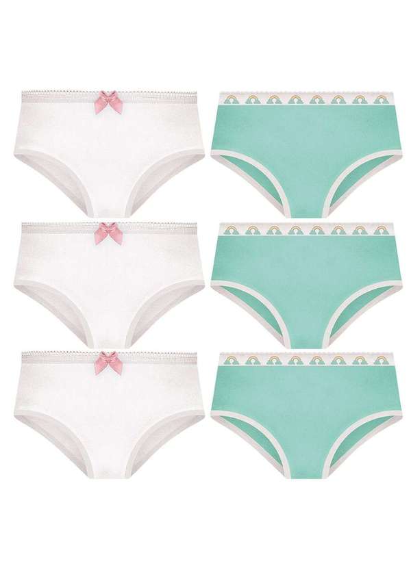 Selene - Kit 6 Calcinhas Selene Algodão Infantil Verde