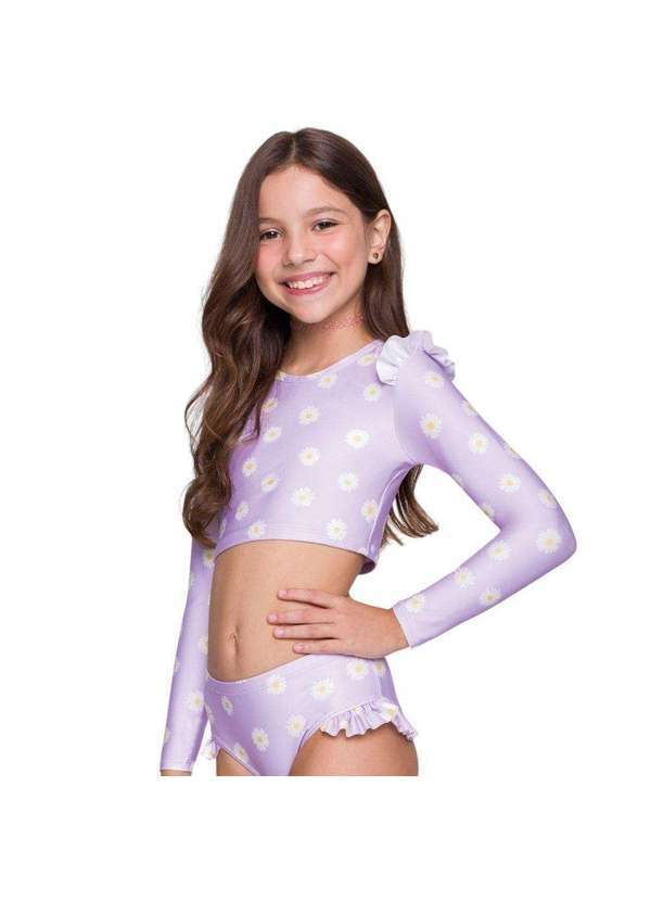 Selene - Camisa Cropped Selene Manga Longa Infantil Roxo 1