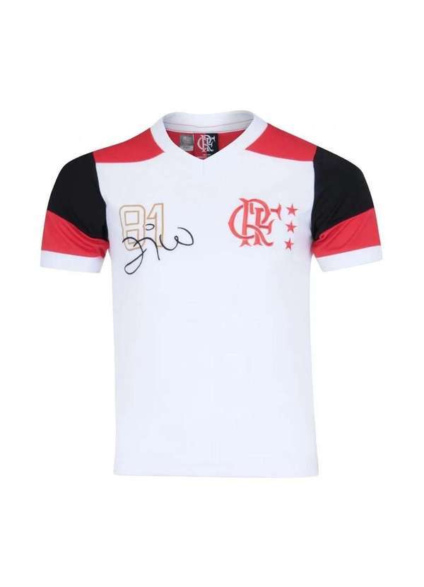 Braziline - Camisa Flamengo Braziline Retrô Zico Infantil Branco