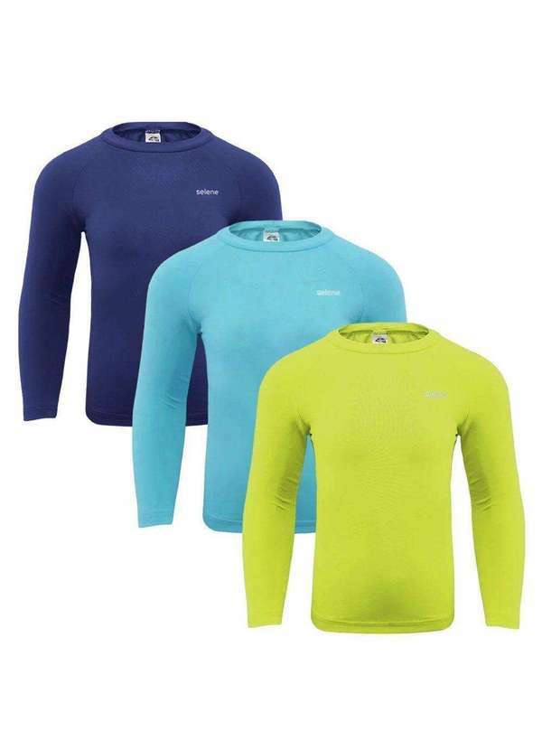 Selene - Kit 3 Camisas Térmicas Selene Proteção Uv50 Juvenil Azul