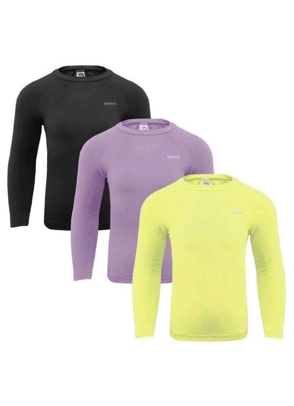 Selene - Kit 3 Camisas Térmicas Selene Proteção Uv50 Juvenil Preto
