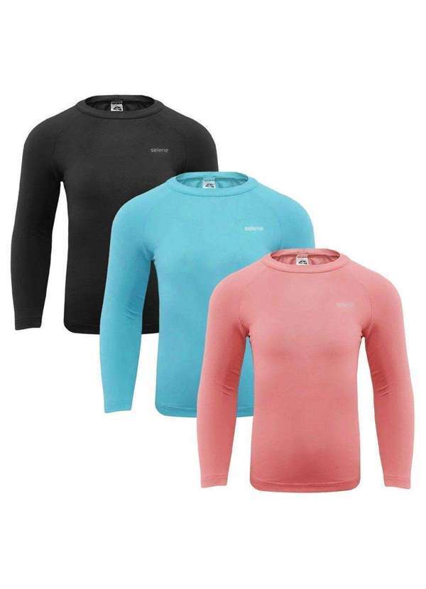 Selene - Kit 3 Camisas Térmicas Selene Proteção Uv50 Juvenil Preto