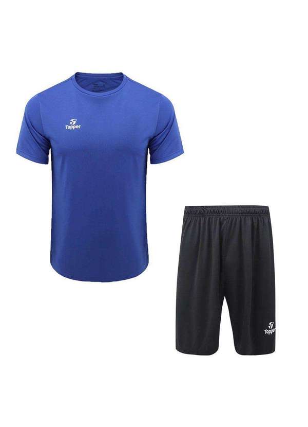Topper - Kit Camiseta e Calção Topper Fut Classic New Juvenil Azul