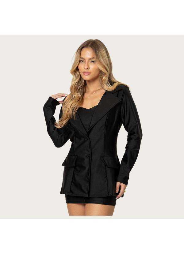 Planet Girls - Blazer Feminino Regular Abertura Frontal Planet Girls Preto Preto