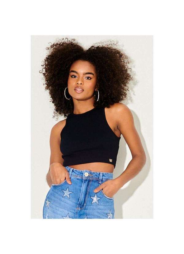 Planet Girls - Blusa Cropped Feminina Aplique Logo Planet Girls Preto Preto