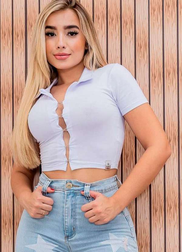 Planet Girls - Blusa Cropped Feminina Fecho Frontal Planet Girls Branco Branco