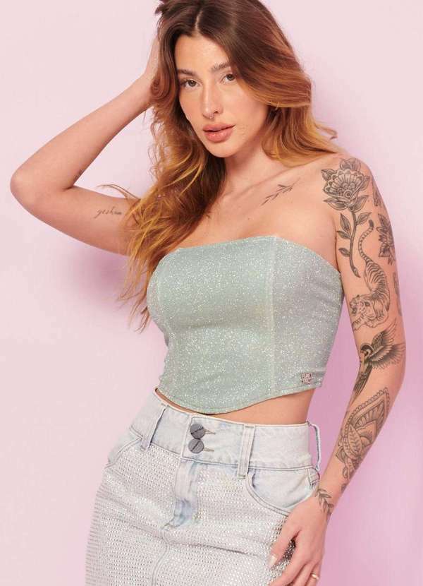 Planet Girls - Blusa Cropped Feminina Holográfica Planet Girls Verde Claro Verde Claro