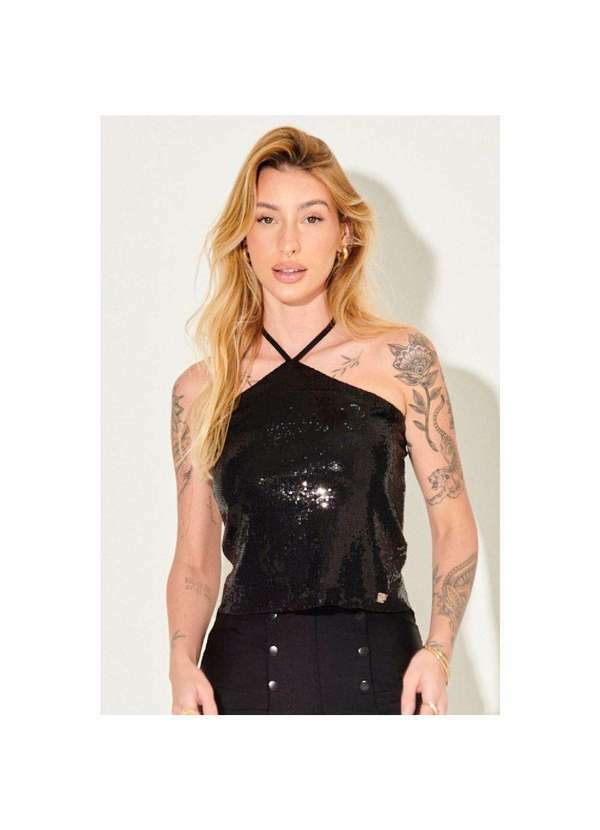 Planet Girls - Blusa Feminina Cortininha Paetê Ross Planet Girls Preto Preto