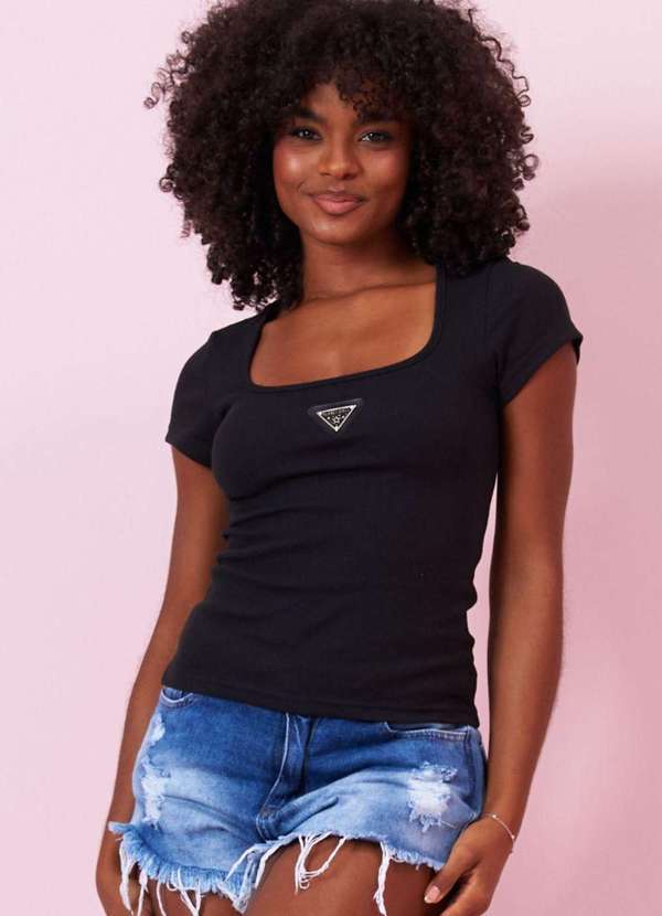 Planet Girls - Blusa Feminina Decote Quadrado e Placa Planet Girls Preto Preto