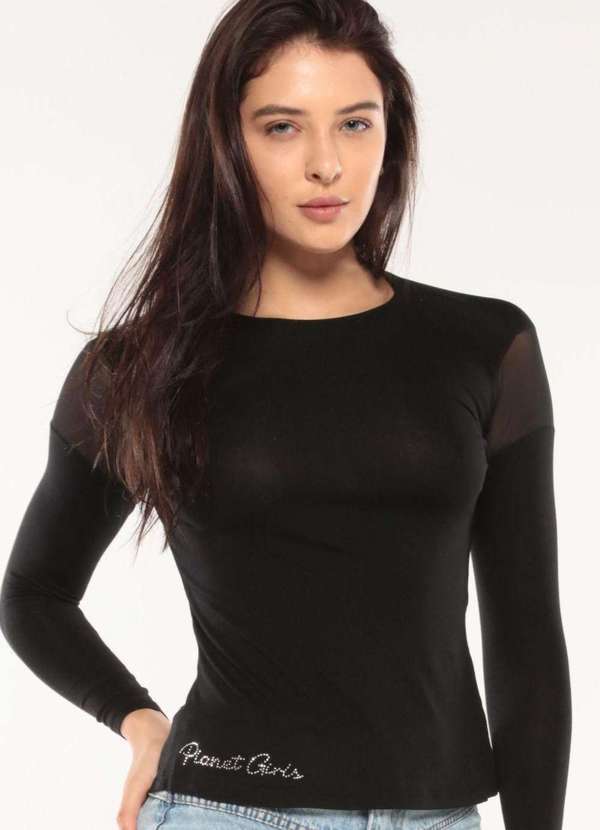 Planet Girls - Blusa Feminina Malha com Tule Planet Girls Preto Preto