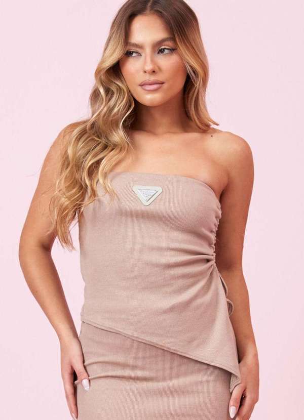 Planet Girls - Blusa Feminina sem Alça com Drapeado Planet Girls Bege Médio Bege Medio