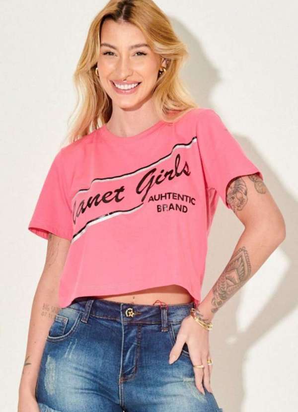 Planet Girls - Camiseta Authentic Brand Planet Girls Rosa Médio Rosa Médio