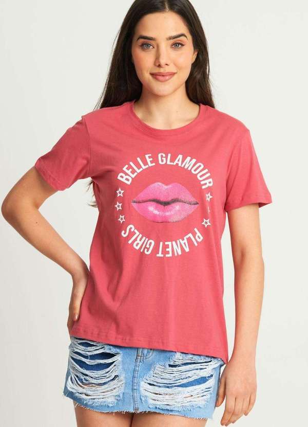 Planet Girls - Camiseta Feminina Belle Glamour Beijinho Planet Girls Rosa Rosa