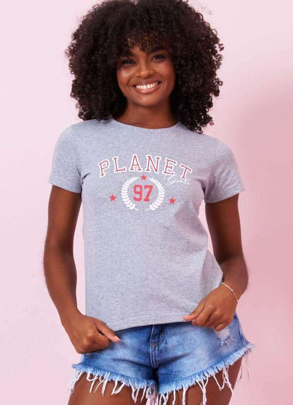 Planet Girls - Camiseta Feminina Brand 97 Planet Girls Cinza Médio Cinza Medio