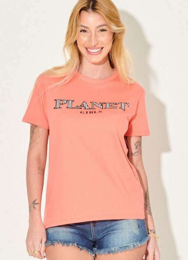 Planet Girls - Camiseta Feminina Estampa Logo Estilizado Planet Girls Salmão Salmão