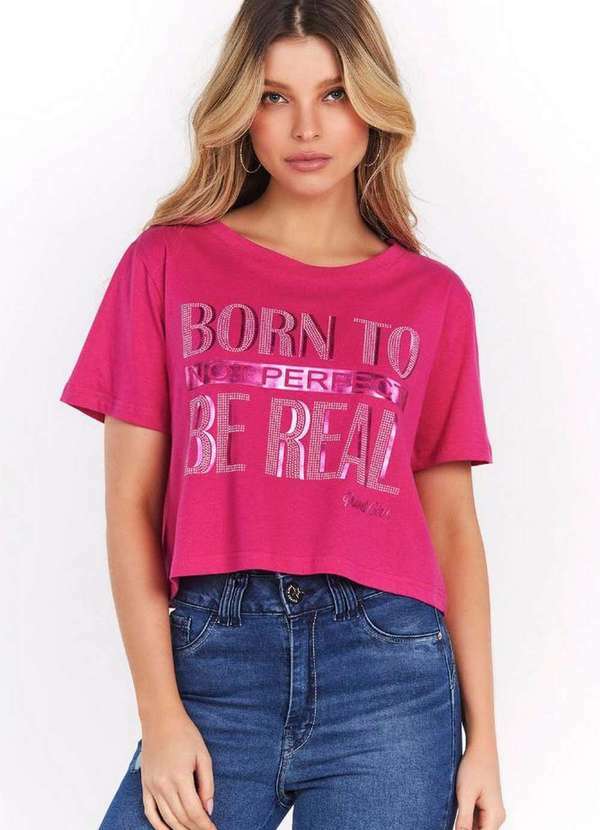 Planet Girls - Camiseta Feminina Malha Born To Be Real Planet Girls Rosa Escuro Rosa Escuro