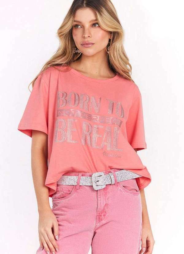 Planet Girls - Camiseta Feminina Malha Born To Be Real Planet Girls Salmão Salmão