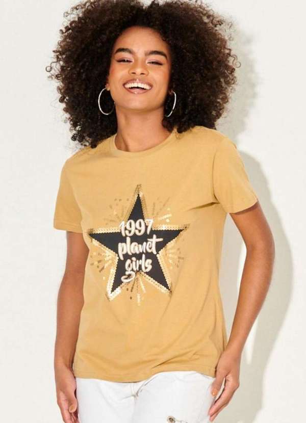 Planet Girls - Camiseta Feminina Malha Star Fashion Planet Girls Bege Médio Bege Médio