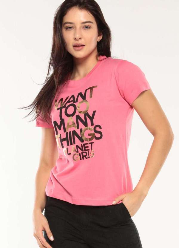 Planet Girls - Camiseta Feminina Many Things Planet Girls Rosa Escuro Rosa Escuro